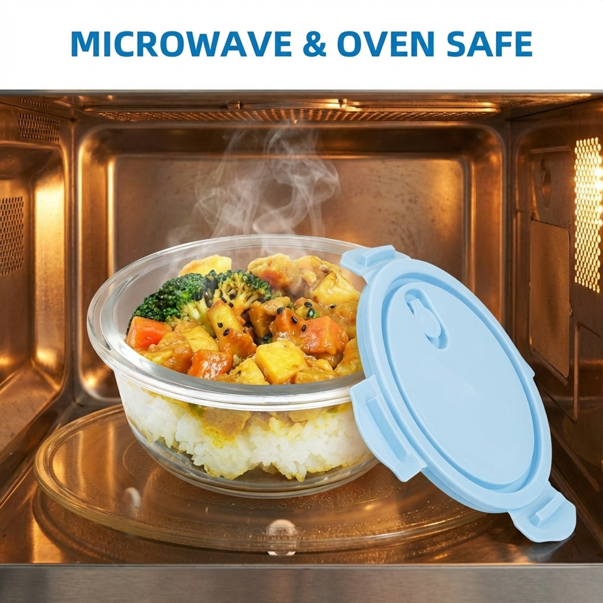 Food Storage Microwave Safe - Rock Blue Round Glass Food Storage