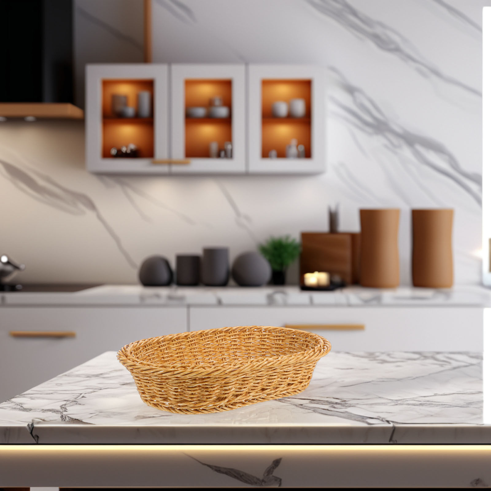 Food Storage And Organizer - Plastic Woven Oval Bread Basket for