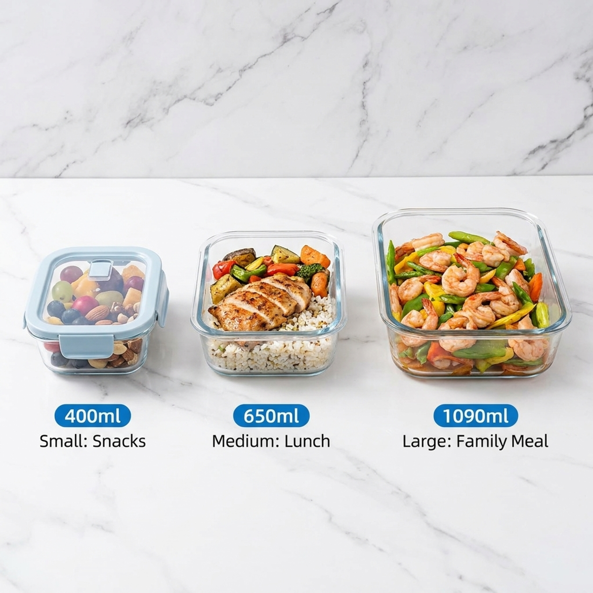 Food Storage Microwave Safe - Shallow Blue Glass Bento Box–High Transparency