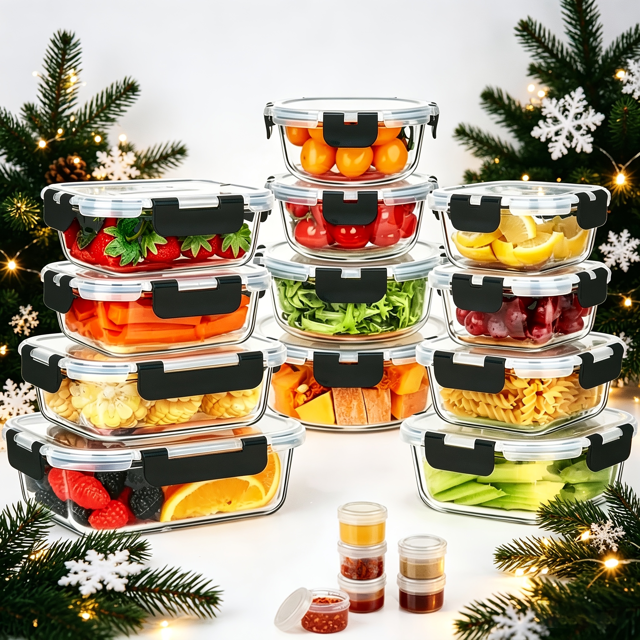 Food Storage Microwave Safe - 17pcs Glass Food Storage Container(Includes 12