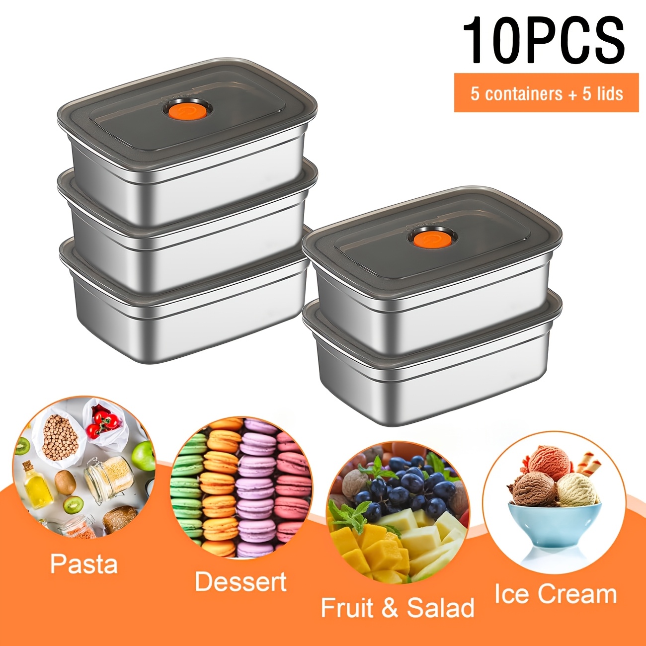 Food Storage Microwave Safe - 10-Piece Stainless Steel Food Storage Containers