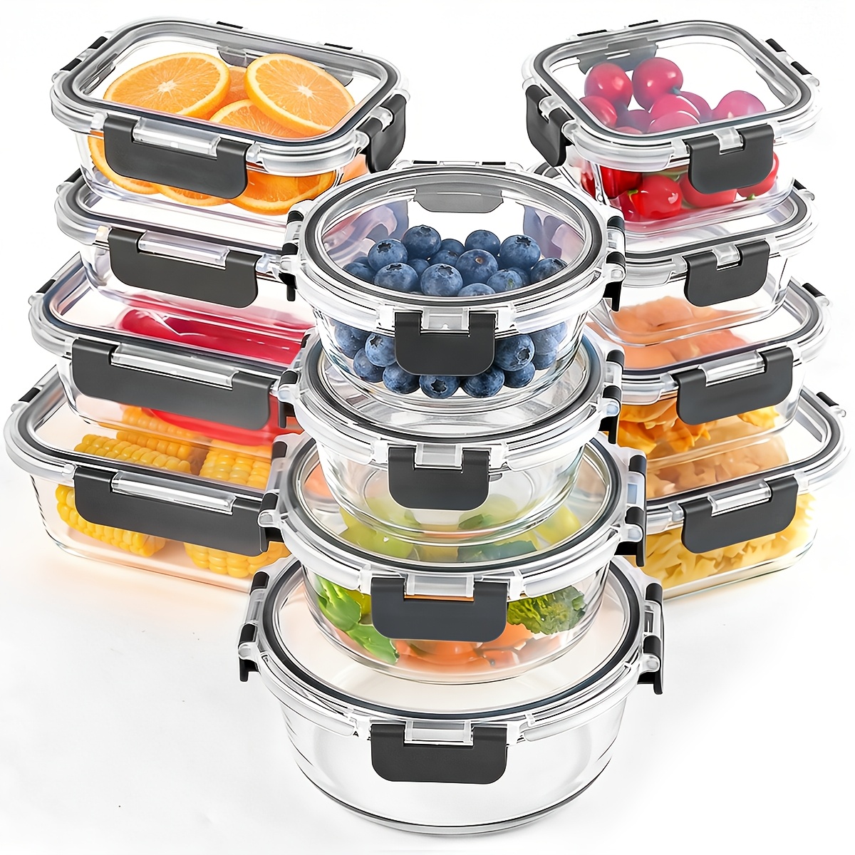 Food Storage Without Pantry - usSet of 12 Glass Durable Containers