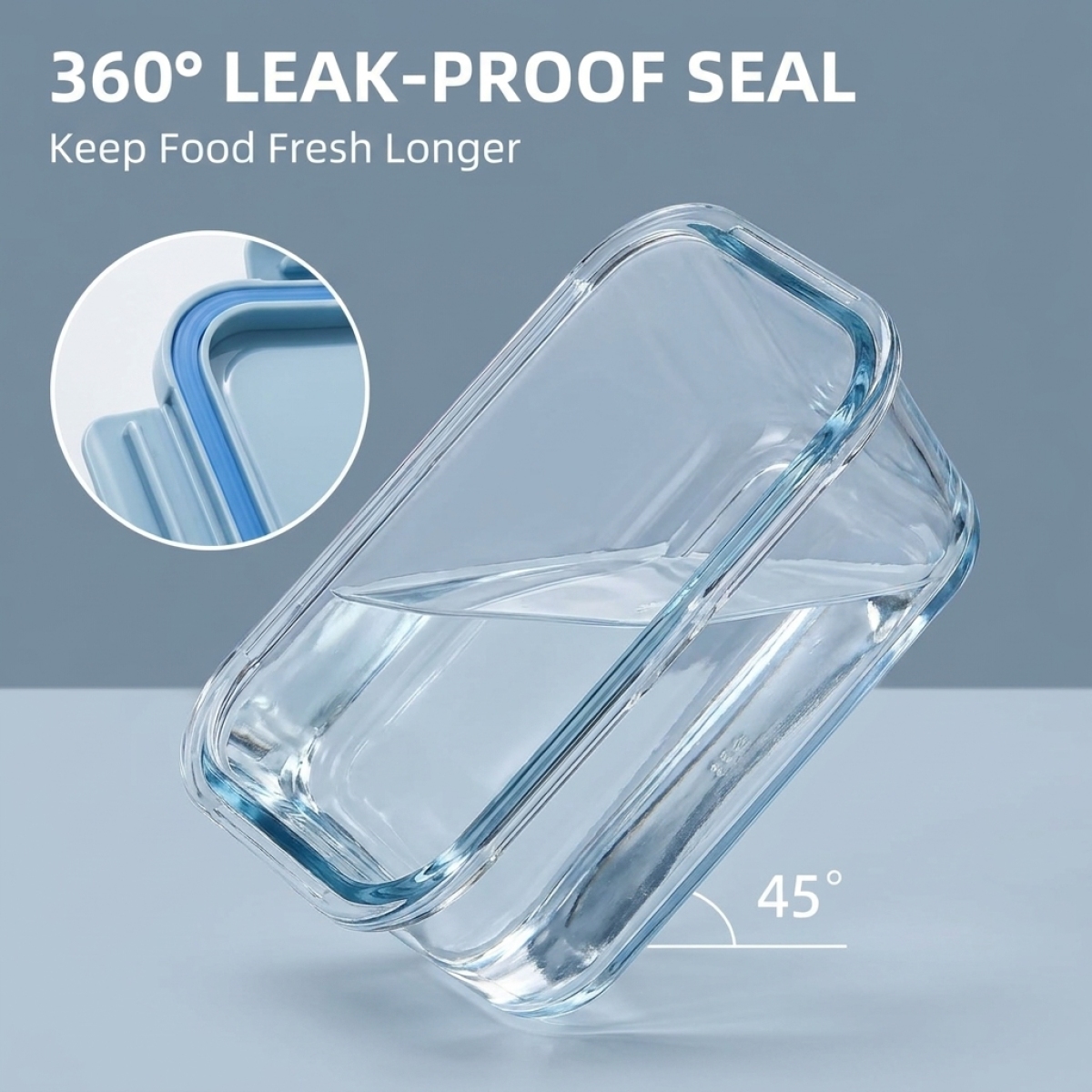 Shallow Blue Glass Bento Box–H - Food Storage Microwave Safe reseña y precio