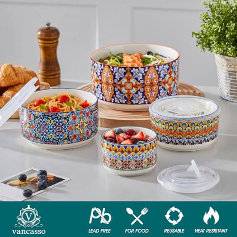 Serving Bowls with Lids Set of - Food Storage Microwave Safe reseña y precio
