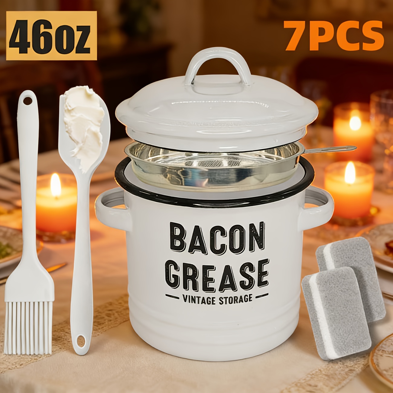 Set of 1 Bacon Grease Jar And  - Food Storage Without Pantry reseña y precio