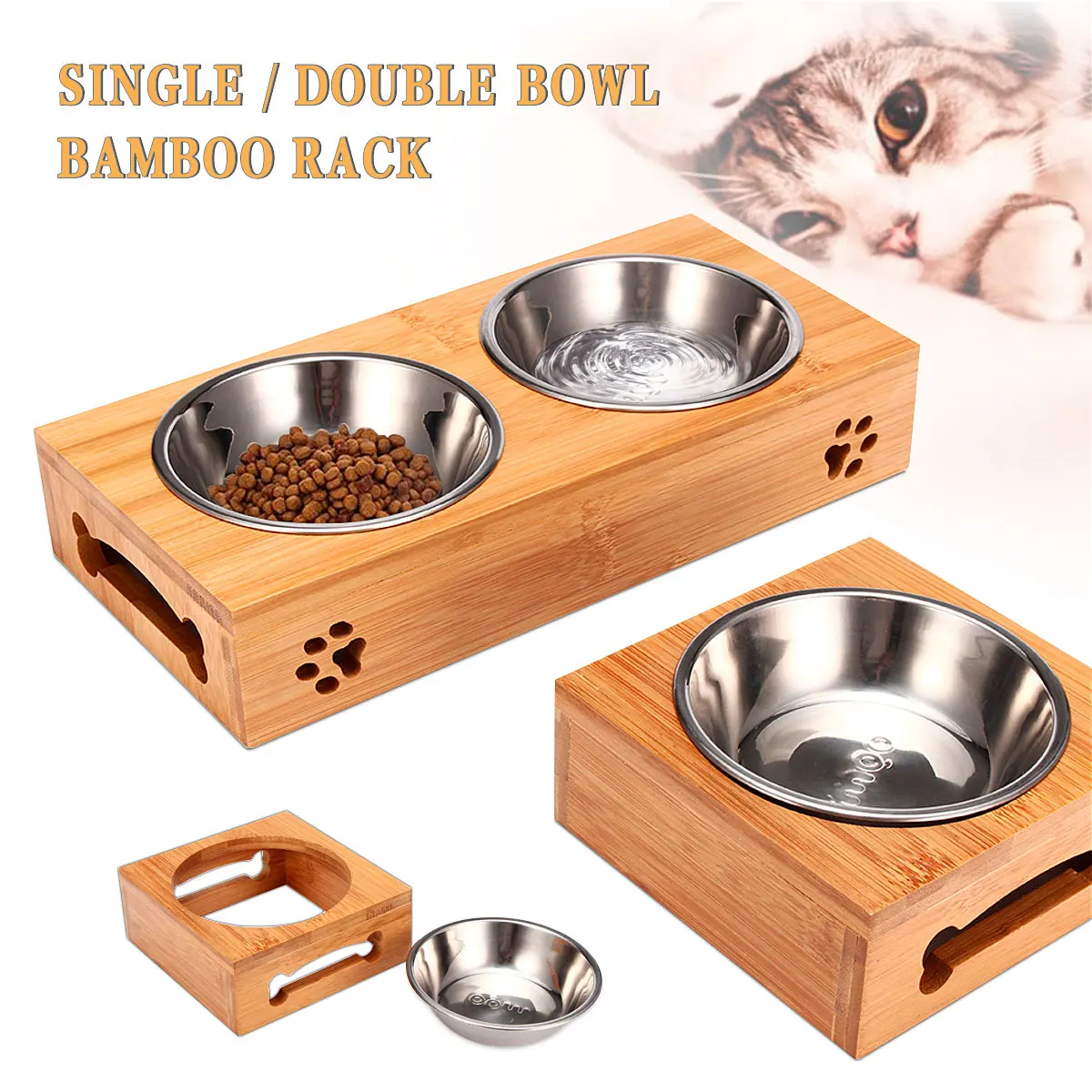 Pet Cat Bowl Bear Bamboo Plate - Food Storage Food Safety reseña y precio