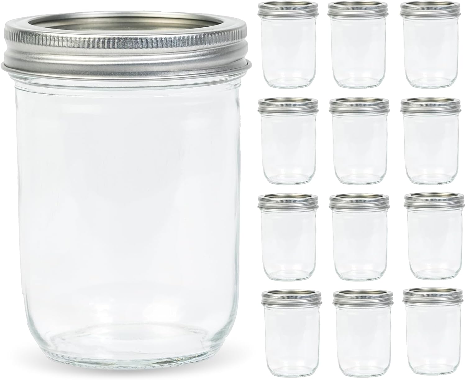 12 Pack 16 oz Wide Mouth Clear - Food Storage Jar Glass reseña y precio