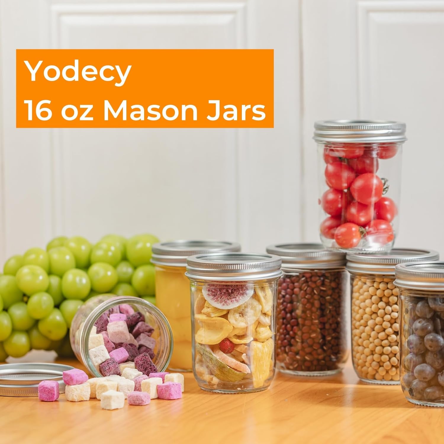 12 Pack 16 oz Wide Mouth Clear - Food Storage Jar Glass reseña y precio