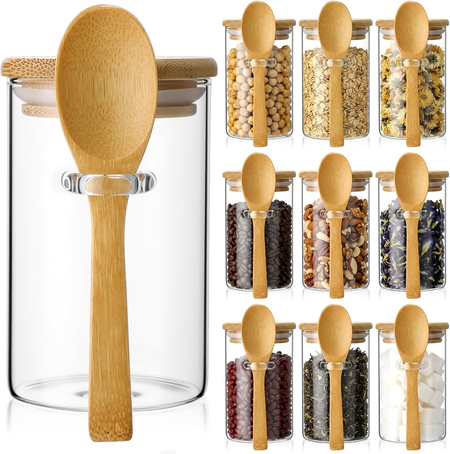 10 Pack Glass Jars with Bamboo - Food Storage Jar Glass reseña y precio