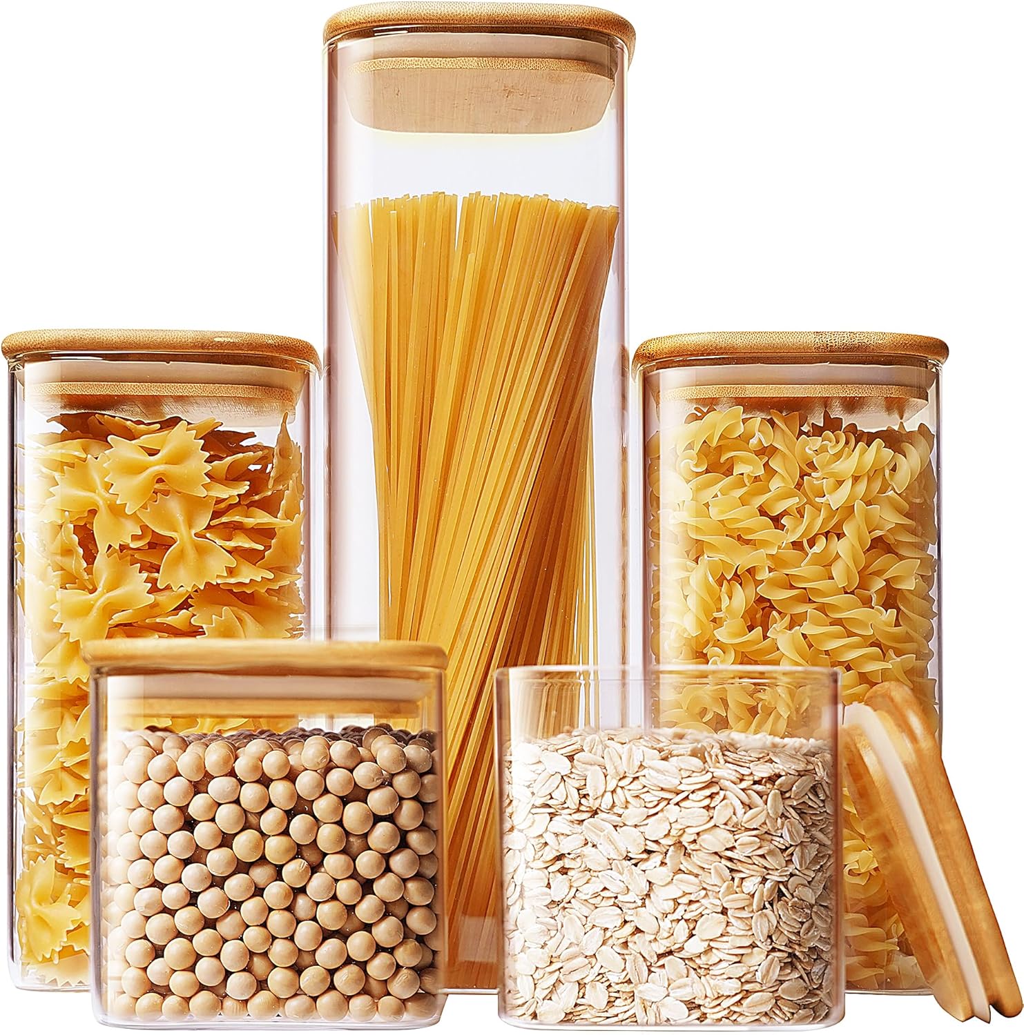 Square Glass Jars with Bamboo  - Food Storage Jar Glass reseña y precio