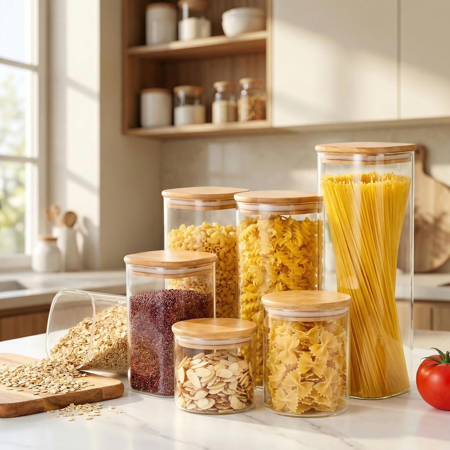 Square Glass Jars with Bamboo  - Food Storage Jar Glass reseña y precio