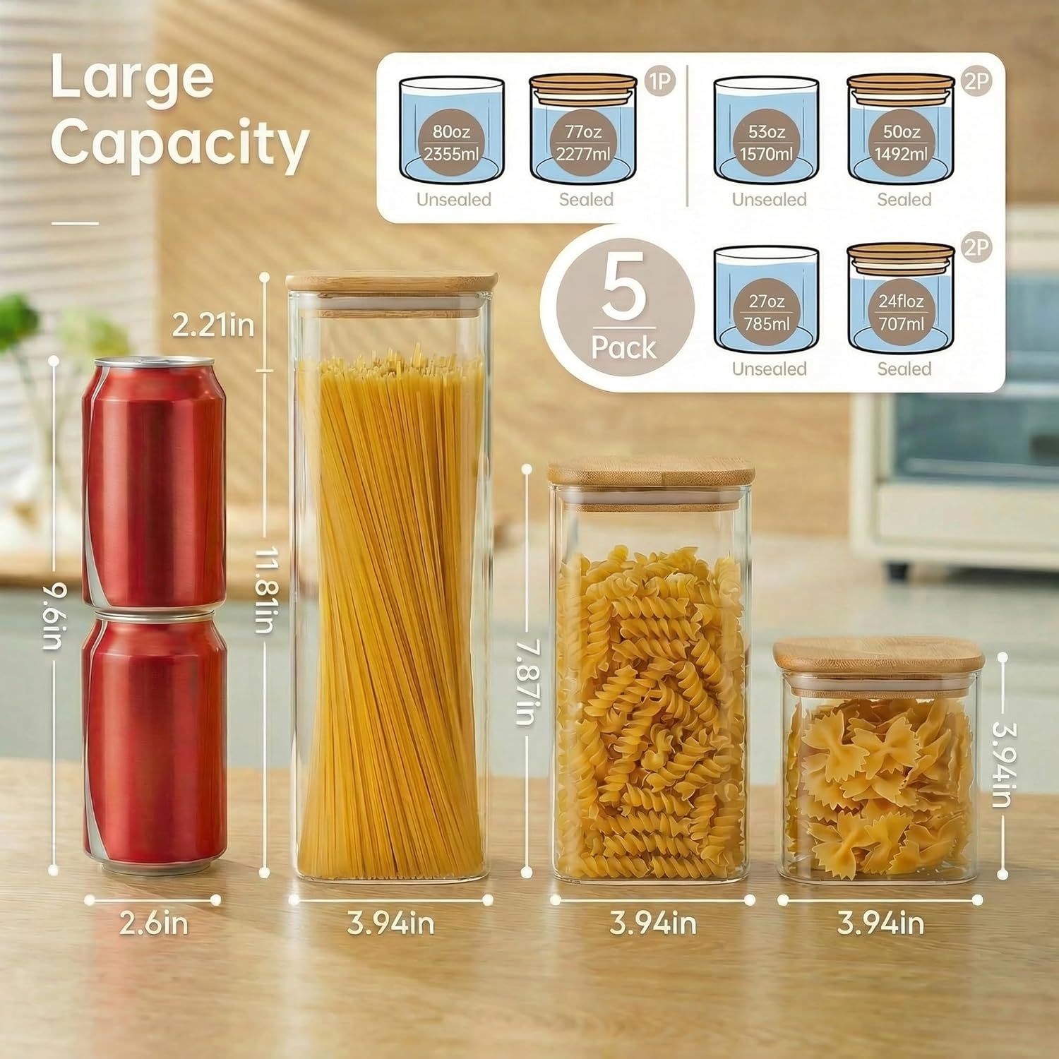 Square Glass Jars with Bamboo  - Food Storage Jar Glass reseña y precio