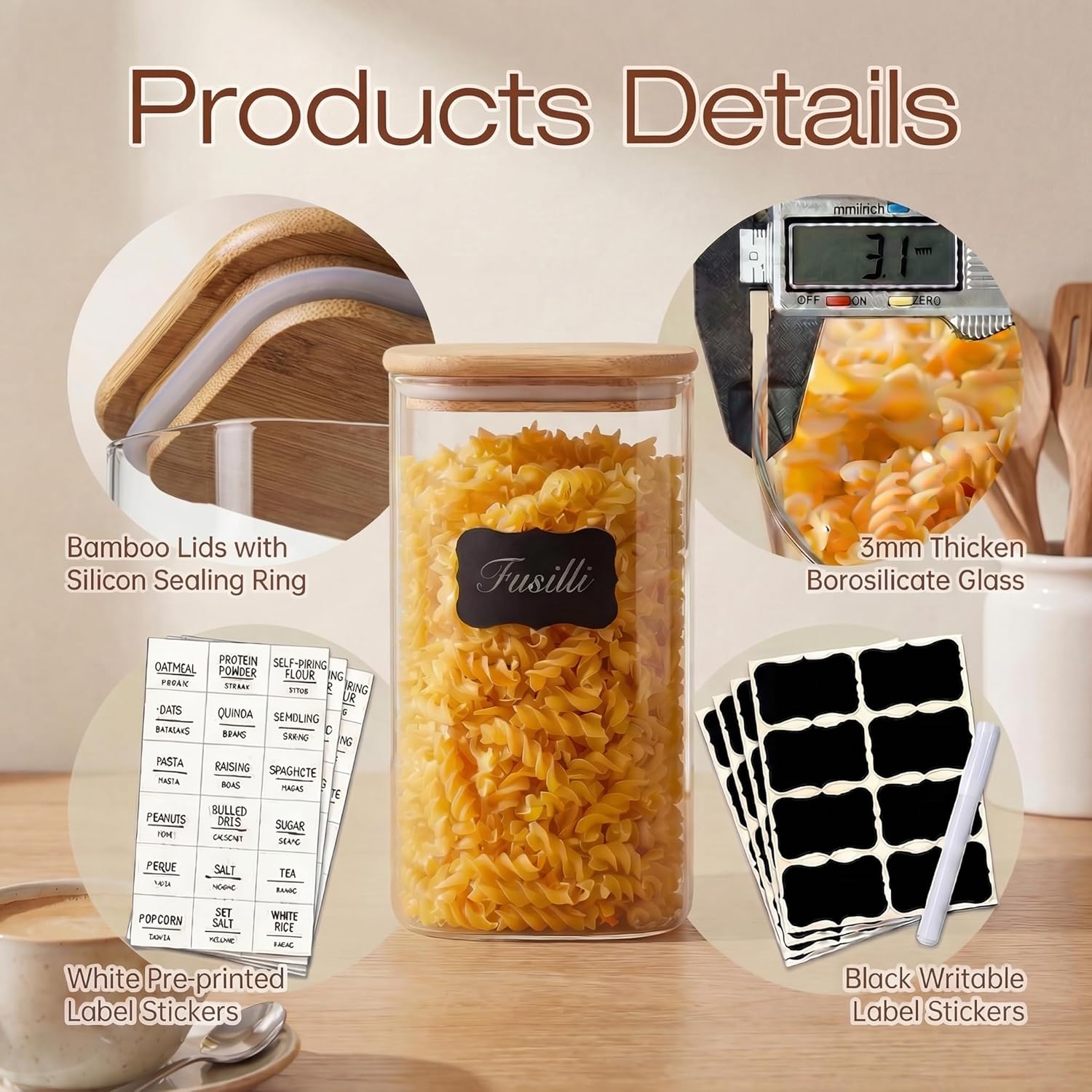 Square Glass Jars with Bamboo  - Food Storage Jar Glass reseña y precio