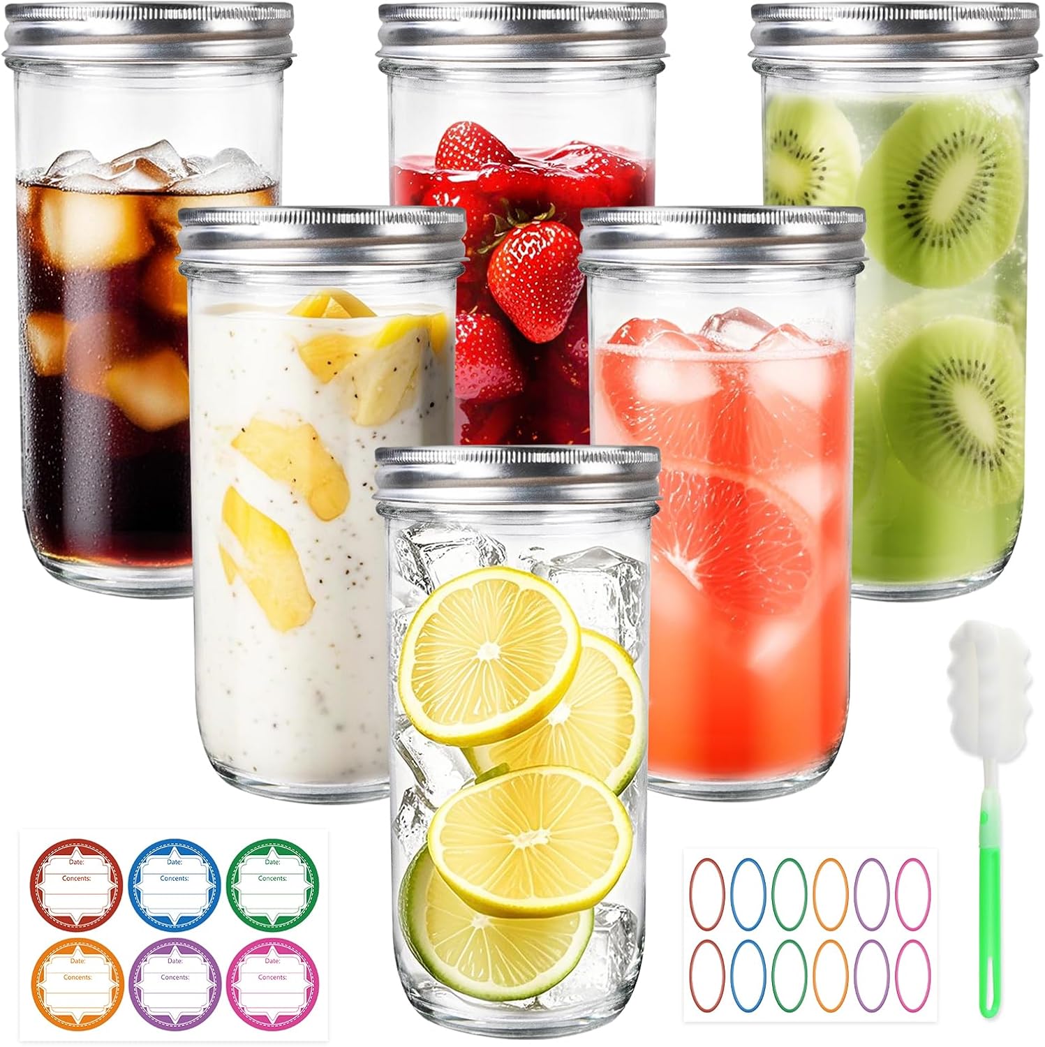Jars Wide Mouth 6 Pack, 24oz G - Food Storage Jar Glass reseña y precio