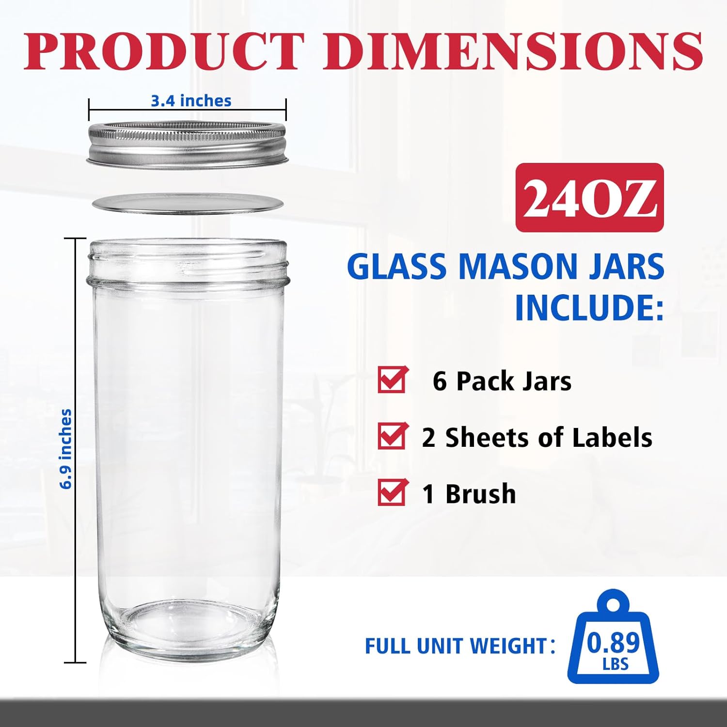 Jars Wide Mouth 6 Pack, 24oz G - Food Storage Jar Glass reseña y precio