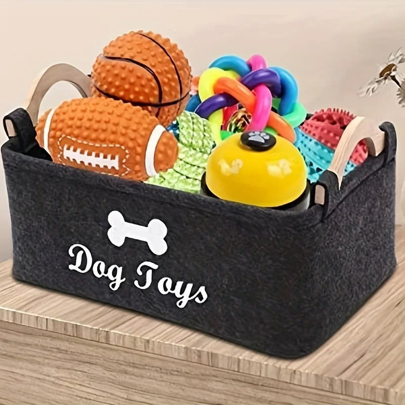 1pc Felt Pet Toy Box, Dog Toy  - Food Storage With Dividers reseña y precio