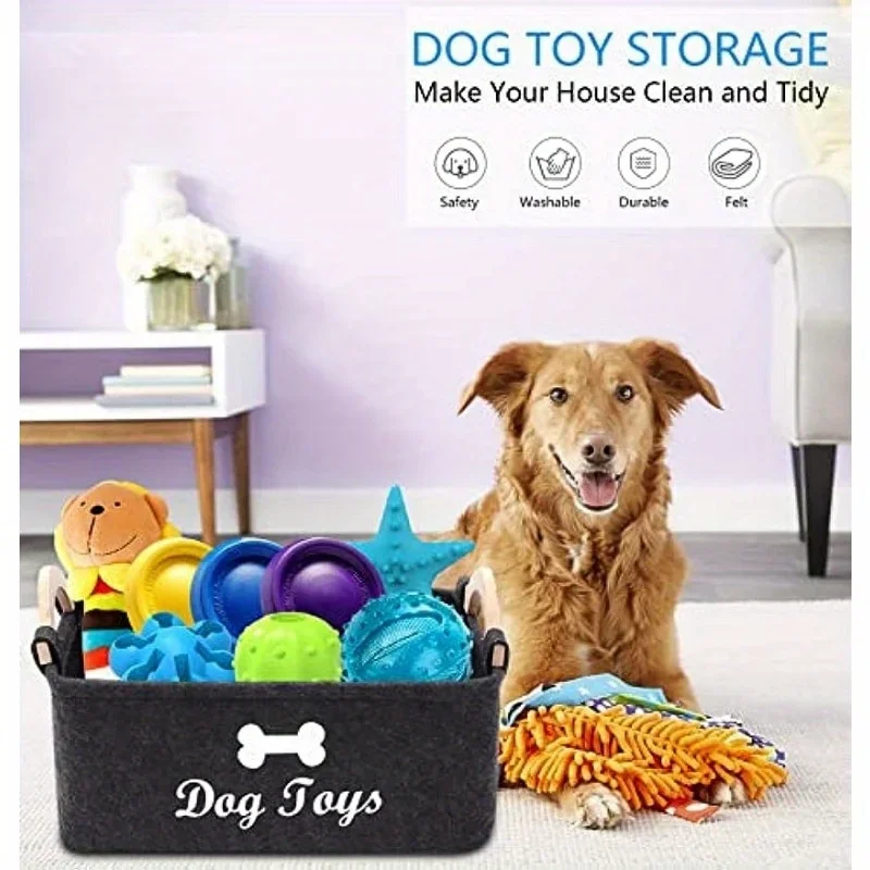 1pc Felt Pet Toy Box, Dog Toy  - Food Storage With Dividers reseña y precio